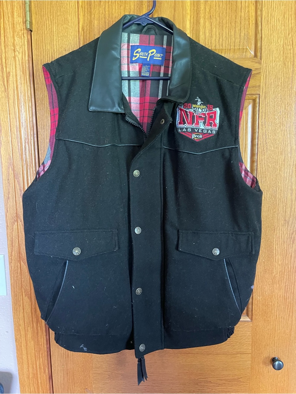 SouthPoint Men’s Black NFR Las Vegas Embroidered vest. Wool and genuine leather